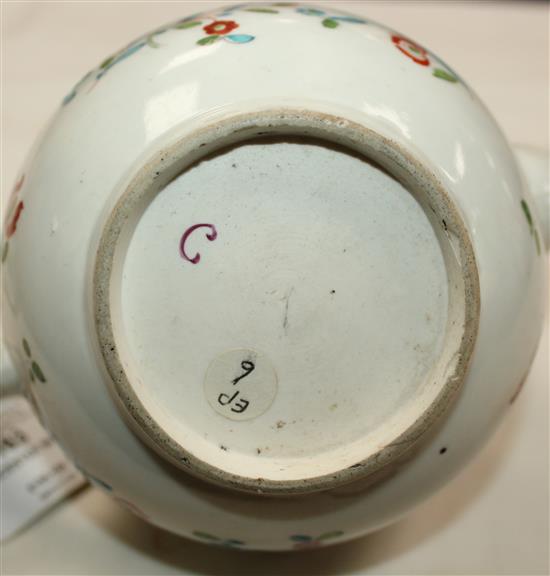 A Worcester polychrome teapot and cover, probably decorated in the atelier of James Giles, teapot damaged (3)